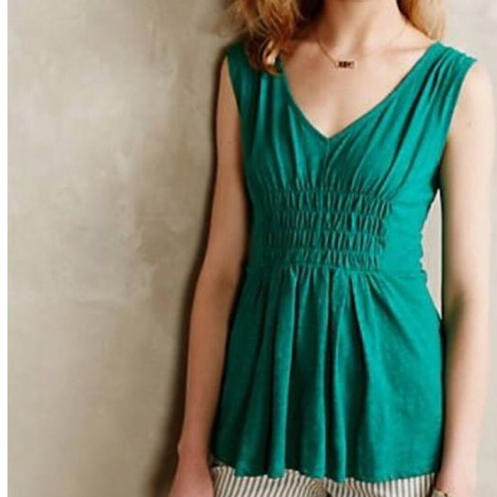 Anthropologie Deletta Center Smocked Tank Top in Emerald Green Size Medium